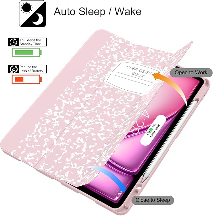 Soke Case for iPad Air 13 Inch (M4/M3/M2,2026-2024), iPad Pro 12.9" 6th/5th Generation with Pencil Holder(2021 2022 Release)-[Apple Pencil Charging + Auto Wake/Sleep] Soft Back Cover, Book Pink