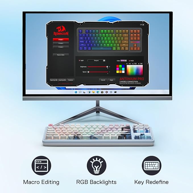 Redragon K728 PRO SE 80% 87 Keys Wireless Gasket RGB Gaming Keyboard, 3-Mode Anime Mechanical Keyboard w/Hot-Swap South-Facing LED Socket, 5-Layer Noise Dampening, Custom Hi-Fi Linear Switch