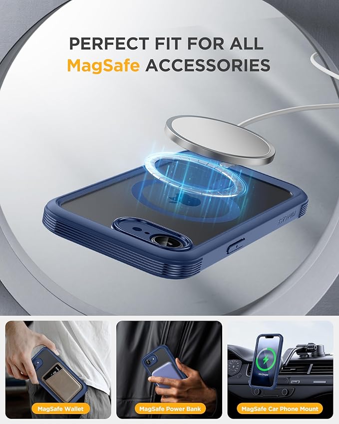 Miracase for iPhone 17e Case & iPhone 16e Case, Full-Body Phone with Built-in Glass Screen Protector, [Magnetic with MagSafe] Military Drop Proof 17 E/ 16 E Cover Bumper 6.1 inch, Blue