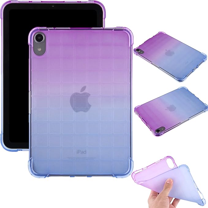 Translucent Case for iPad mini 7 A17 Pro 2024 & iPad mini 6 2021, Frosted Back Soft TPU Shockproof Matte Clear Silicone Bumper Shell for iPad mini 7th/6th Generation 8.3 inch, Purple & Blue
