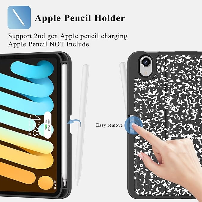 Supveco Case for iPad mini 7 (A17 Pro) 2024/iPad Mini 6 2021 8.3 Inch with Pencil Holder-[Auto Wake/Sleep],Slim Protective Case with Soft TPU Back Cover for iPad mini 7th/6th Generation(Book)