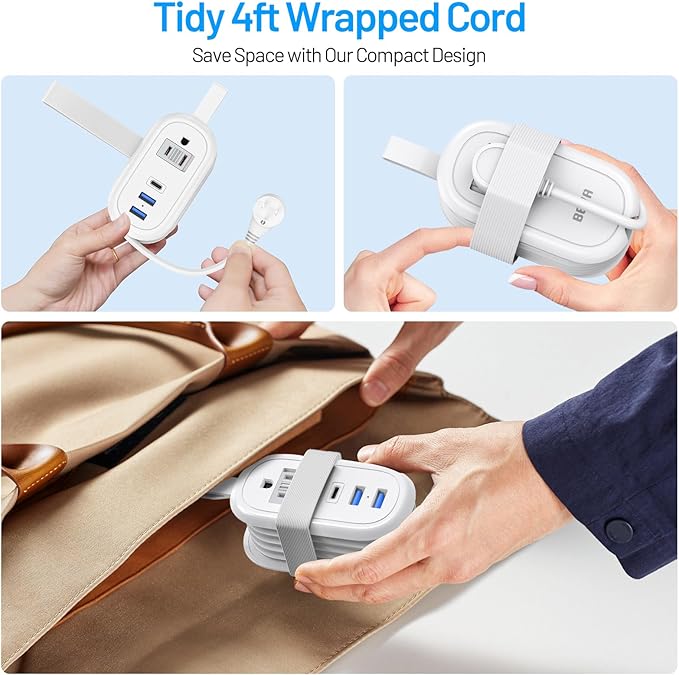BEVA Cruise Power Strip, Cruise Approved Outlet with USB Ports, Non Surge Protector, 4FT Short Extension Cord 2 Outlets 3 USB Ports(1 USB C), Travel Essentials Outlet Adapter(3.4A Charge White)