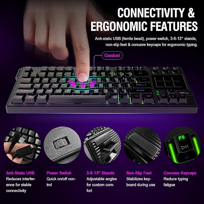 K1 Pro Macro Keyboard, Wired Only Full-Key Programmable On-Board Keypad, Custom Gaming Streaming Mechanical Keyboards with Screen & Knob, Gasket, RGB Backlit, Hot Swappable Shortcut Pad