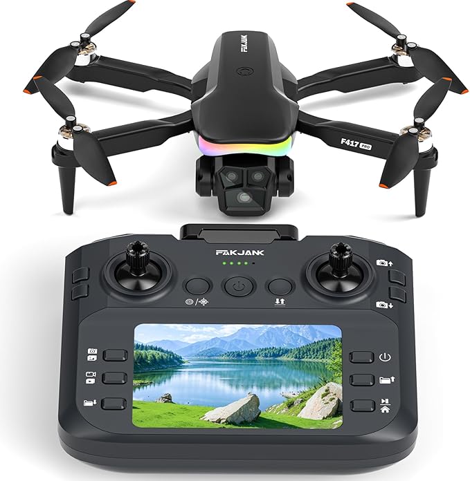 F417PRO Drone with 4K Camera Screen Remote Control,RGB LED Light FPV Drone Quadcopter for Adults Beginners,Headless Mode Altitude Hold Optical Flow Positioning,One Key Start/Land Foldable