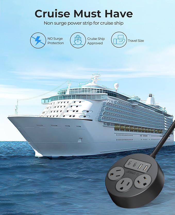 ORICO Multiple Outlets Extension Cord, 7 in 1 Power Strip with 3 AC Outlets 2 USB-A and 2 USB-C Ports, Mountable Outlet Extender, 5 ft Flat Plug Power Strip for Dorm/Office/Home- PSO