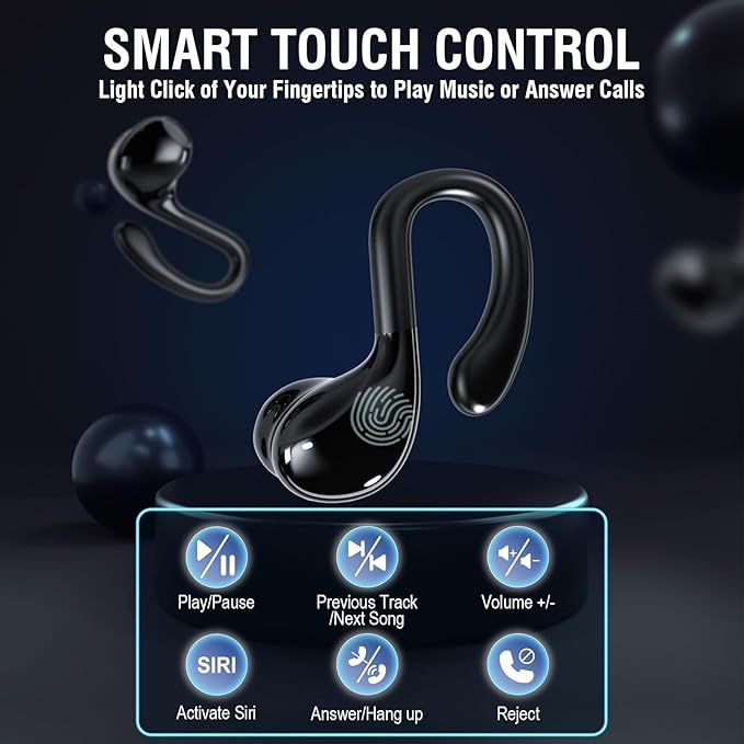 ZER-LON Wireless Earbuds, Bluetooth 5.3 Headphones 60hrs Playtime Noise Cancelling Wireless Headphones Waterproof Over-Ear Buds with Earhooks Built-in Mic Headset for Workout Sports (Black)