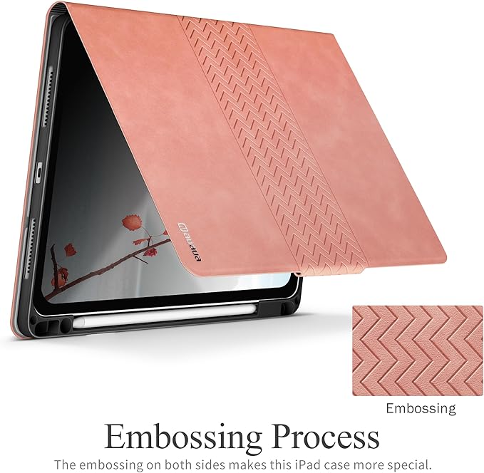 auaua Case for iPad Pro 11 Inch (M5/M4) 2025/2024, PU Leather Case with Pencil Holder, Supports Pencil Pro and Pencil(USB-C), Adjustable Angles, Auto Sleep/Wake (Pink)