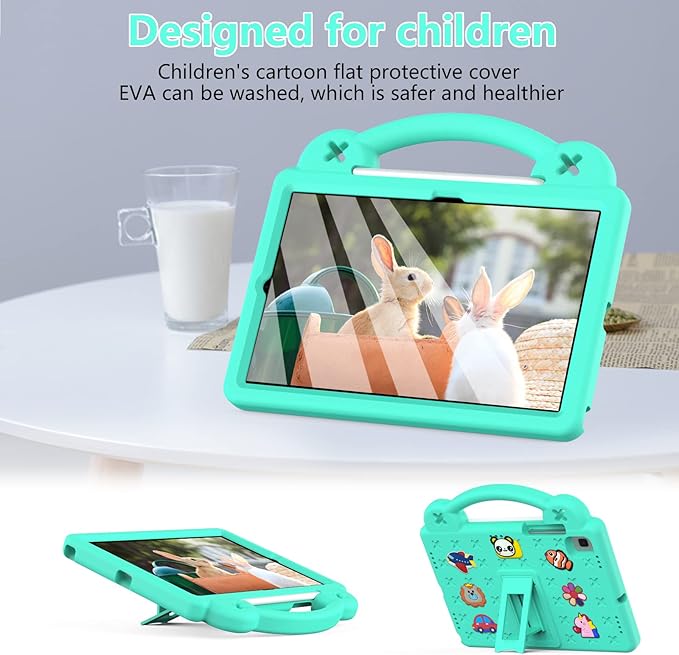 AKABEILA Compatible with Samsung Galaxy Tab A7 10.4 (2020/2022)/Tab S6 10.5(2019)/Tab S5e 10.5 inch(2019)/Tab S6 Lite 2020/2022 10.4 Tablet Case, Kids Case with Shoulder Strap & Pen Tray Mint Green