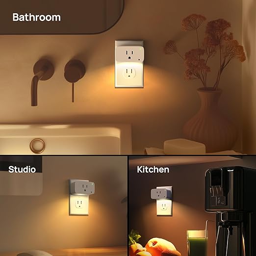 Linkind Matter Smart Plug 2 Pack, Night Lights Plug into Wall, Work with Alexa, Apple Home, Google, Timer Outlet 15A/1800W, ETL Certified, 2.4G WiFi, Dusk to Dawn 2700K, for Hallway, Bathroom, Kids