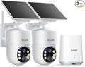 SOLIOM- 5MP Security Cameras Wireless Outdoor, No Subscription & Solar Powered,2-Cam Pack Home Security Camera with 360° Auto Human Motion Tracking, 3K Color Night Vision,5G & 2.4G Router Compatible