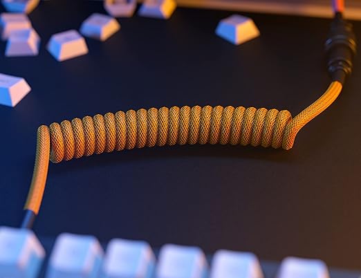 Glorious Coiled Keyboard Cable – USB C Artisan Braided Cables for Mechanical Gaming - Custom (White)