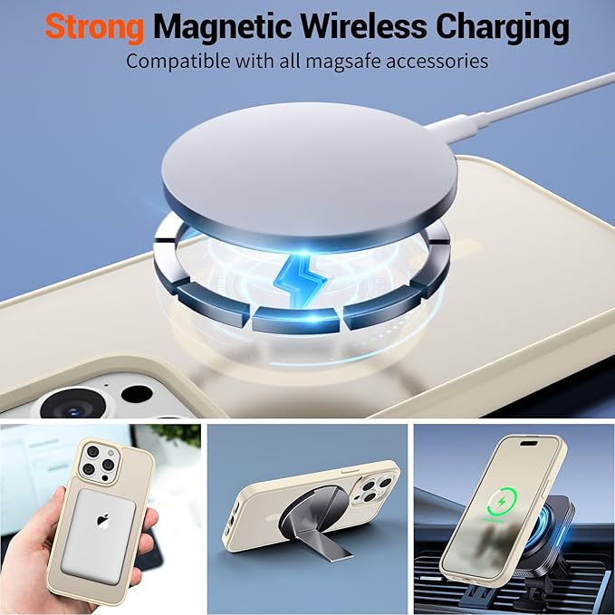 SUPFINE Magnetic for iPhone 15 Pro Max Case (Compatible with MagSafe) (Military Grade Drop Protection) Translucent Matte Shockproof with Anti-Fingerprint Phone Case,Antique White