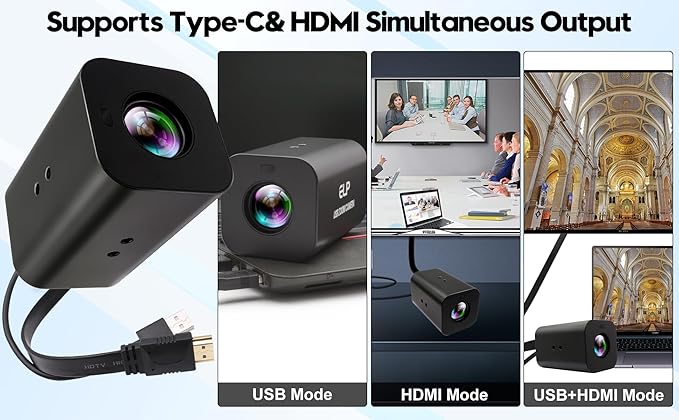 HDMI 12X Zoom USB Camera 4K Autofocus 60FPS High Speed Webcam USB HDMI Simultaneous Output PC Camera Manual Zoom Remote Control for TV Projector Video Conferencing Church Streaming