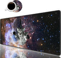 Desk Pad Mat Gaming Mouse Pads with Coasters Set, Stitched Edges Design Mouse Pad XXL Large Mouse Pad for Laptop Computers Galaxy Fly Cat Desk Writing Mat for Office & Home 31.5x 11.8
