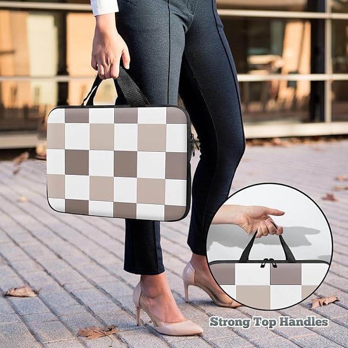 Universal Laptop Sleeve Tablet Case 12 inch, Brown Checkered Slim Carrying Case Handbag Travel Laptop Bag for Surface Pro 9 8 7/Laptop Go 2 3, MacBook Air 11/12