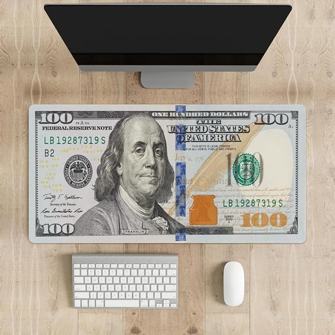 Funny US Dollar Currency Money Gaming Mouse Pad Hundreds of 100 Dollar Bills Non-Slip Rubber Mouse Pad for Computers, Laptop,Office, Home Rectangle Personalized Mousepad 31.5" x15.7"