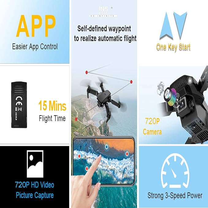 Mini Drone with Camera for Adults - Christmas Toy Gift for Beginner Age 15 Years Old - RC Quadcopter Multirotors | Foldable UAV | WiFi HD FPV Live Video | One Key Take Off/Land | Altitude Hold | Headless Mode | 360° Flip | Carrying Case (INSFEEL+ Black)