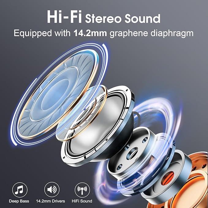 Wireless Earbuds 75hrs Bluetooth 5.4 Headphone Sport, 2026 Bluetooth Earbuds Stereo Deep Bass Over Ear Bud with Earhooks, ENC Noise Cancelling Mic, IPX7 Waterproof Earphone for Gym/Workout, Iron Gray