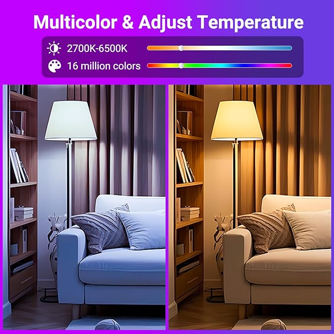 TJOY Smart Light Bulbs, WiFi LED Bulb Compatible with Alexa &Google Assistant, RGB Color Changing Alexa Bulbs, 9W(60W Equivalent), A19 E26 800LM, 2.4Ghz WiFi only,2 Pack