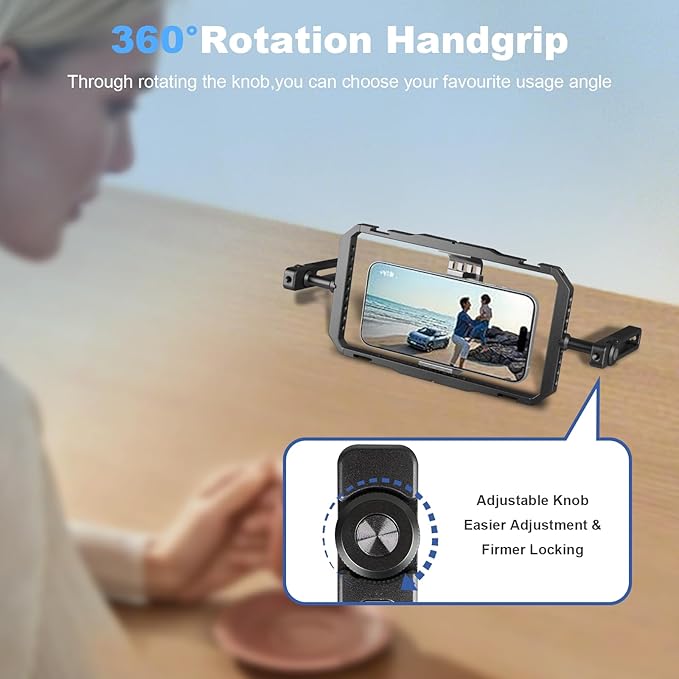Universal Phone Cage Handheld Stabilizer Kit for Vlogging & Filmmaking, Smartphone Cage Video Rig with 360° Rotation Handles Compatible with iPhone 17/16/15/14/13 Series and Android Phones