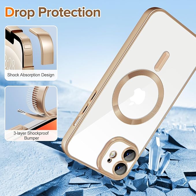 Hython Magnetic Clear for iPhone 12 Case with Camera Lens Protector [Compatible with MagSafe] Luxury Plating Edge Slim Soft TPU Cover Protective Phone Case for iPhone 12 6.1", Matte Desert Brown