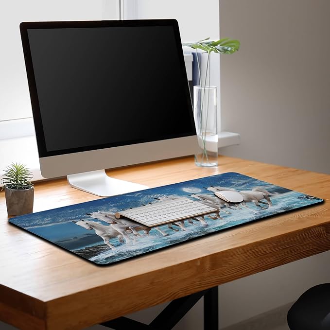 Extra Large Mouse Pads Horses Running, Gaming Mouse Pad Computer Mat, Desktop Computer Mat Non-Slip Rubber Base Waterproof with Stitched Edges, 35.4 X 15.7 inch for Work/Game/Office/Home