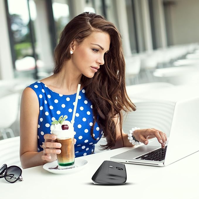 Eelexa New Dual Mode Ergonomic Mouse, Rechargeable Bluetooth Vertical Ergo Mouse Wireless 5 Adjustable DPI, Silent 2.4GHz Optical Carpal Tunnel Mouse for Compatible with Laptop, PC(Right Hand)