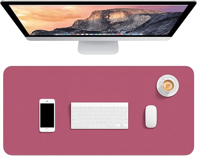 Hsurbtra Desk Pad, 30" x 14" PU Leather Desk Mat, XL Extended Mouse Pad, Waterproof Desktop Blotter Protector, Non-Slip Ultra Thin Large Laptop Keyboard Writing Mat for Office Home, Deep Red