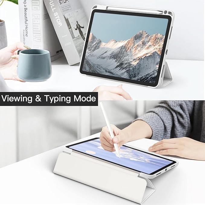 JETech Case ONLY for iPad Air 11-Inch M4/M3/M2 (2026/2025/2024), iPad Air 5/4 (2022/2020 5th/4th) with Pencil Holder, Clear Transparent Back Slim Stand Shockproof Tablet Cover (White)