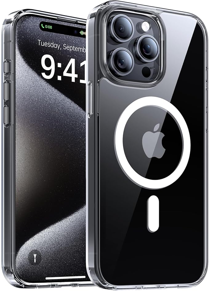 Magnetic for iPhone 15 Pro Case,[Compatible with MagSafe][Military-Grade Drop Protection][Anti-Yellowing] Shockproof Protective Translucent Matte Cover for iPhone 15 Pro Phone Case,Clear