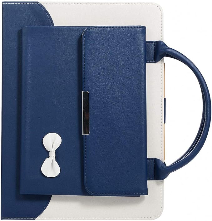 Handbag Case for iPad A16 11" 11th/10th Generation (2025/2022), Techcircle Cute Bowknot Pocket [Magnetic Closure] Wallet Folio Stand Double Handle PU Leather Carrying Case, Auto Sleep/Wake, Blue