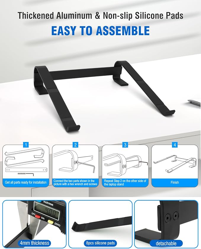 Ventilated Laptop Stand for Desk, Ergonomic Aluminum Laptop Riser, Computer Stand for Laptop, Compatible with MacBook Air Pro, Dell, HP, More 11-17.3 Inches Notebook, Work from Home (Black)