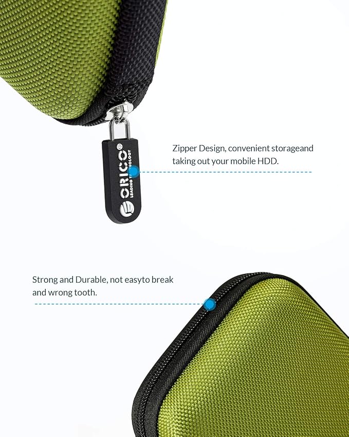 ORICO Hard Drive Case 2.5 inch External Drive Storage Carrying Bag Waterproof Shockproof with Inner Size 5.5x3.5x1.0inch for Organizing HDD and Electronic Accessories, Green(PHD-25)