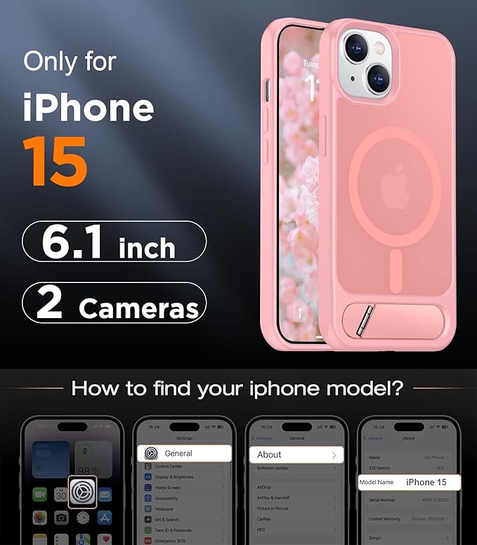 Magnetic Compatible with iPhone 15 Case, [Built-in Invisible Kickstand][Compatible with MagSafe] [Military Grade Shockproof] Slim Translucent Matte Phone Case for iPhone 15 6.1"