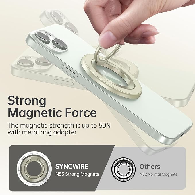 SYNCWIRE Magnetic Phone Ring Holder for MagSafe, 360° Rotation Cell Phone Grip Stand Finger Ring Kickstand Two-Sided Magnet Compatible with iPhone 17 Pro Max 16 15 14 13 12 MagSafe Accessories