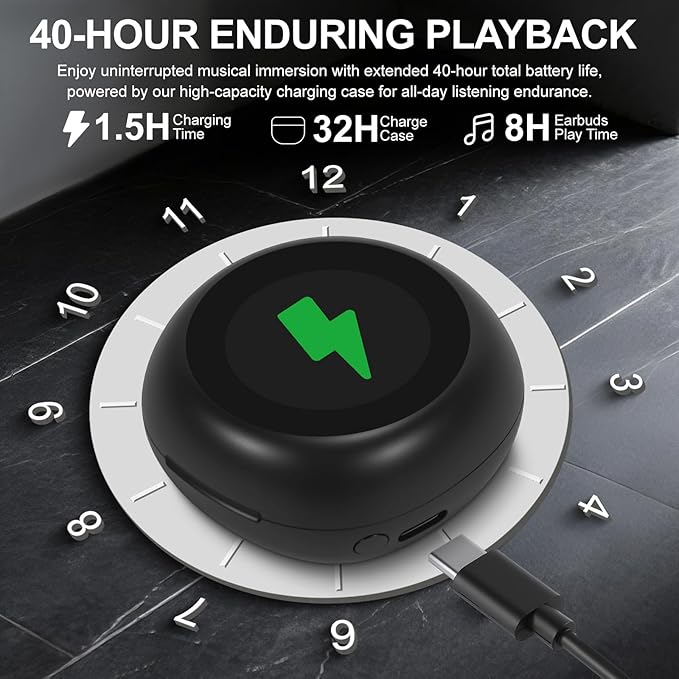 Wireless Earbuds, ANC/ENC Noise Cancelling Earbuds with Touch Screen, Bluetooth 5.4 Ear Buds with LED Charging Case, 40H Stereo Sound, IPX7 Waterproof Earphones with 6 EQ Modes for iOS Android (Black)