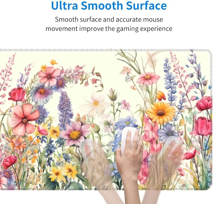 Flower Mouse Pad XL Large Mousepad Non Slip Rubber Base Desk Mat for Laptop Computer Gaming 31.5" X 12"