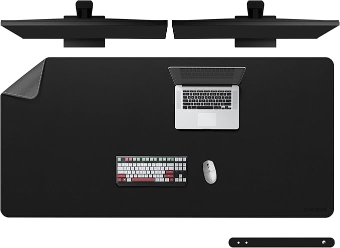 Chihein 55" x 28" 4XL PU Leather Desk Mat (Black/Gray), Huge Mouse Pad, Double-Sided Use Desk Blotter for Gaming, Work, Home