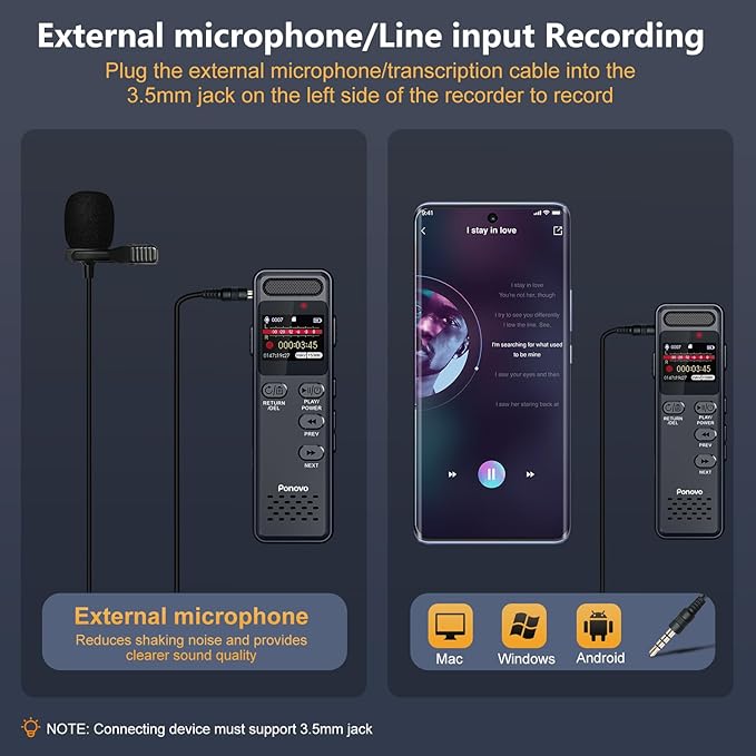 160GB Digital Voice Recorder with Playback, 1100mAh Audio Recording Device for Lecture Interviews, 1536Kbps Voice Activated Recorder with Noise Reduction, Password, External Microphone
