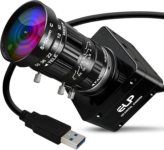 20MP USB3.0 Industrial Camera,4K UHD 3840P High Resolution,30fps High Frame Rate 5-50mm 10X Manual Varifocal Lens Lightburn Webcam,Plug and Play Free Drive for Laptop Jetson Nano, Raspberry Pi