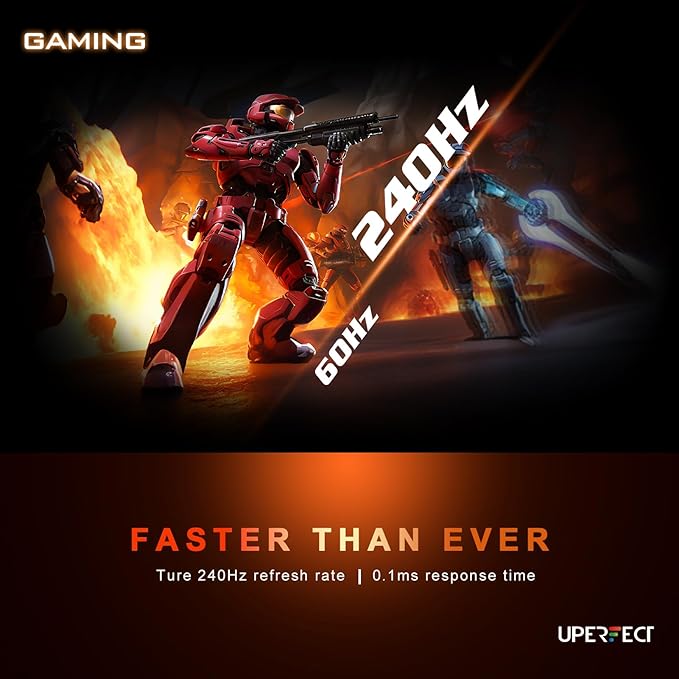 UPERFECT 24.5" Portable Monitor 240Hz Gaming Monitor 2000:1 Contrast FreeSync 0.1ms Fast IPS Large Screen, Built-in 180° Adjustable Stand/VESA, USB-C HDMI Second Screen for Laptop, Phone, Game Console