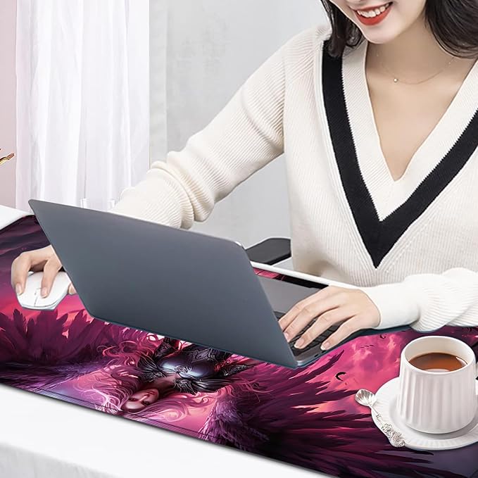Large Mouse Pad, 31.5 x 11.8in Extended Gaming Mouse Pad with Stitched Edges, XXL Mousepad Protector Non Slip Rubber Base for Office and Home Writing Mat, Anime Warrior Women Pattern Black Desk Mat