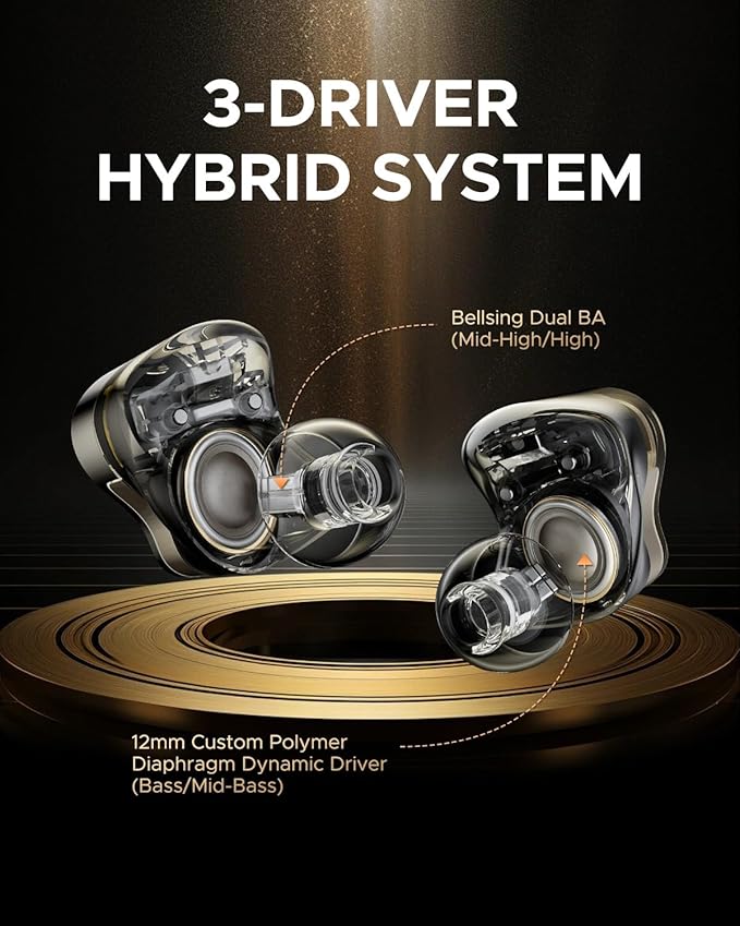 SoundPEATS H3 Hi-Res Wireless Bluetooth Headphones with LDAC, aptX Lossless, Triple Units, 55dB Active Noise Cancellation, 6 AI Microphones, Transparent Mode, BT5.4, APP, 37H, IPX5, Titanium Black