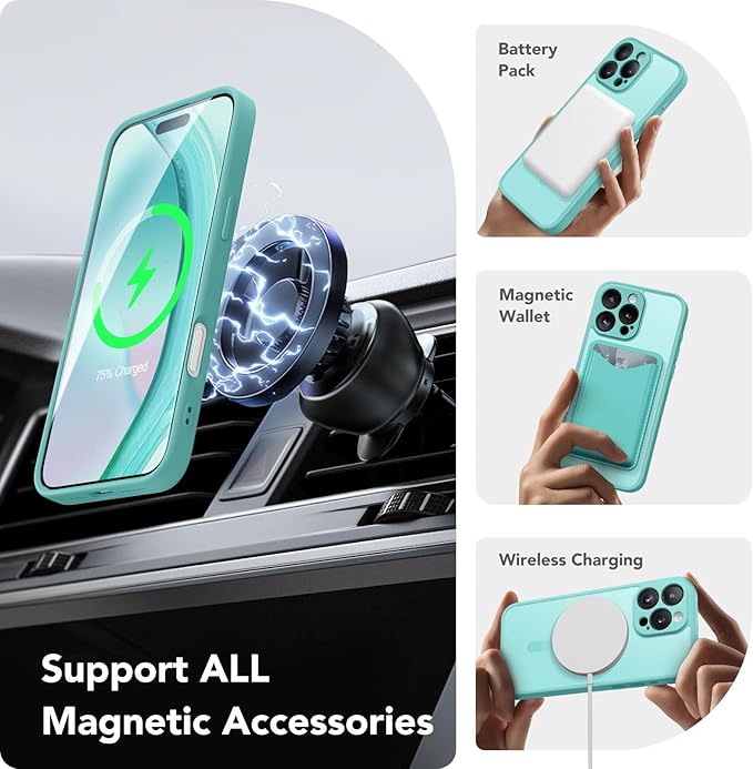 CAPRARO Magnetic Compatible with iPhone 16 Pro Case, Upgraded [Full Camera Protection] [Compatible with MagSafe] Protective Translucent Matte Women Girl Phone Case Cover, Smoky Blue