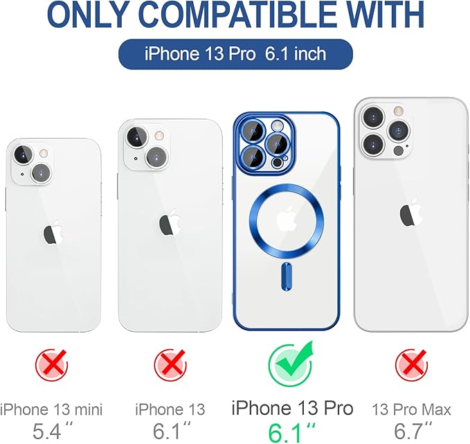 Hython Magnetic Clear for iPhone 13 Pro Case with Camera Lens Protector [Compatible with MagSafe] Luxury Plating Edge Slim Soft TPU Cover Protective Phone Case for iPhone 13 Pro 6.1", Deep Blue