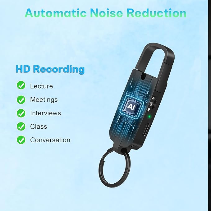 64GB Digital Voice Recorder with Playback - Keychain Voice Activated Recorders Audio Recording Device - 760 Hours Capacity for Lectures Meetings Music