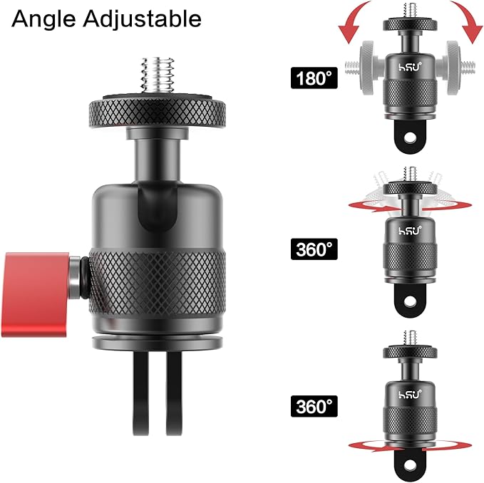HSU Vertical Mount for GoPro, Aluminum 90 Degree Direction Adapter, 1/4"-20 Screw Tripod Mount for GoPro Hero 13/12/11/10/9/8/Insta360 X5/X4/X3, DJI Osmo Action 5/4/3 AKASO Action Camera and More