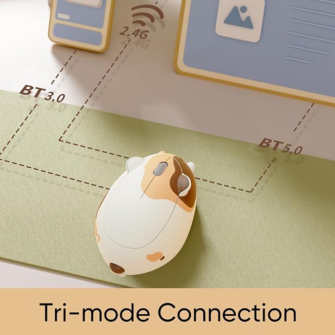 Akko Cat Theme Wireless Gaming Mouse Calico Cat, Tri-Mode Mouse BT3.0/BT5.0/2.4G, Cute Optical Cordless Cartoon Mice for Computer/Laptop/Desktop/PC, Compatible with Mac/Win