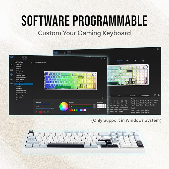 MechLands Aula F99 PRO 96% Mechanical Gaming Keyboard, BT5.0/USB-C/2.4GHz Wireless, Hot Swappable Gasket Custom Keyboard with 8000mAH Battery, Rotary Knob, RGB Backlit for Win/Mac (White Blue)
