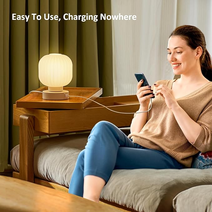 Elenhome Touch Bedside Glass Table Lamp Set of 2 with 3 Way Dimmable Light, Small Table Lamps with USB C+A Charging Ports - Bedroom Nightstand & Living Room Essential, Bulb Included
